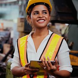 Woman in a safety vest.